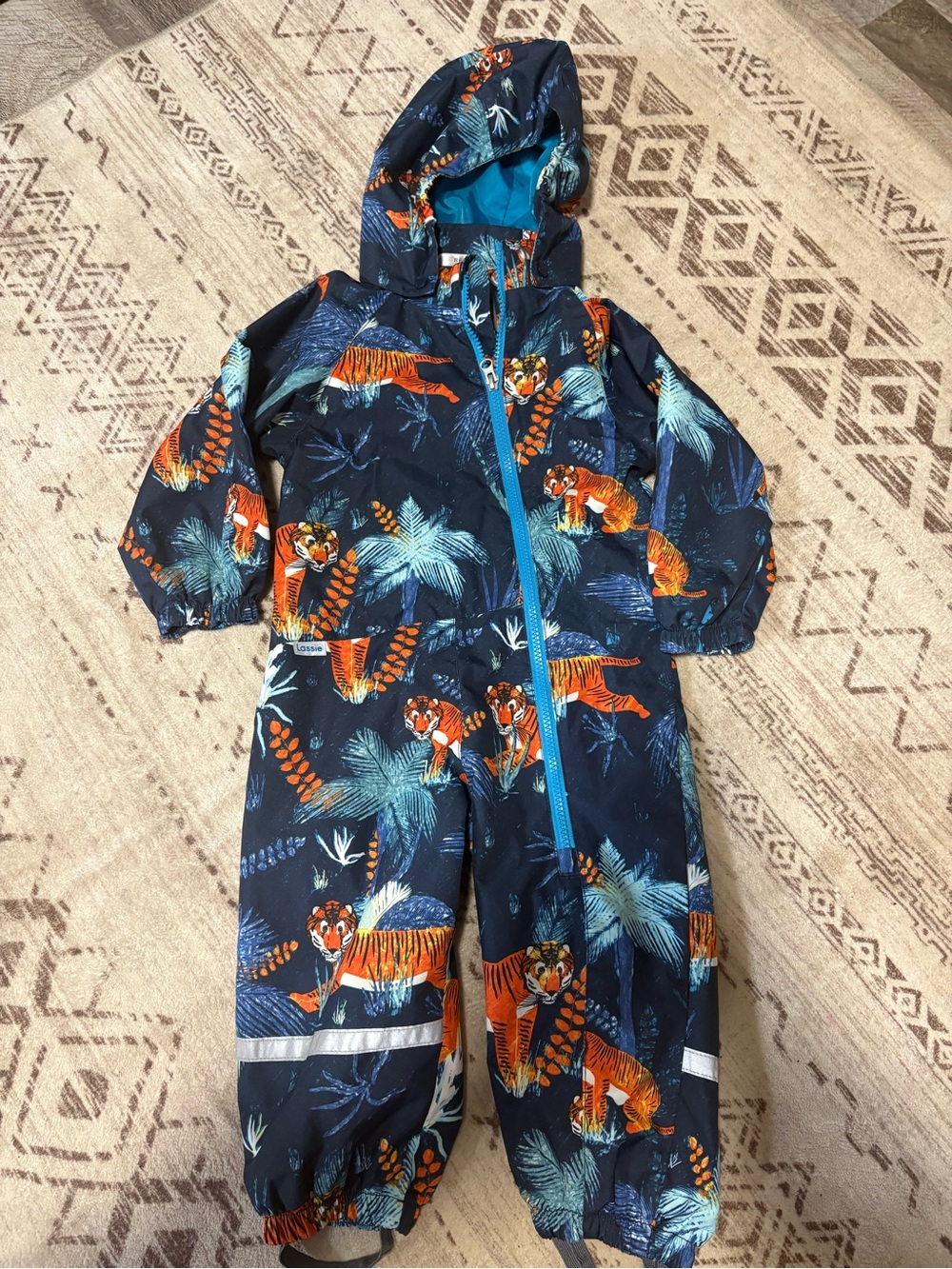 Lassie Kids Navy Blue Tiger Print Hooded One-Piece Splash Suit 3T